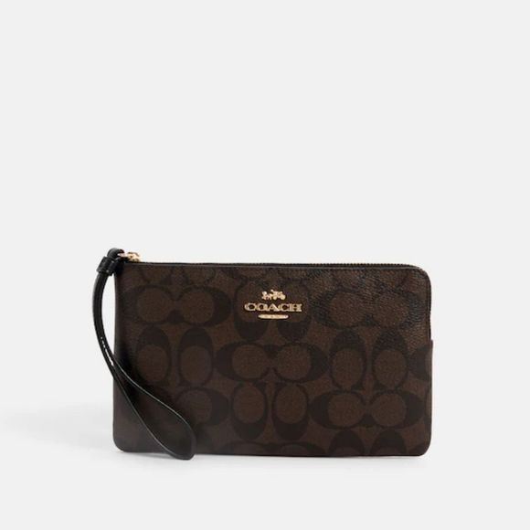 Coach Handbags - NWT Coach Large Corner Zip Wristlet Wallet Brown Black